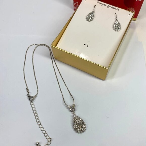 Designs By K&M Simulated Diamond Pendant Necklace & Earring Set 17"L NIOB - Picture 2 of 10